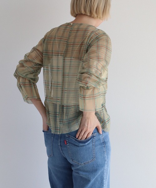 cepo（セポ）の「シャーリンングリボンチュールトップス（Tシャツ/カットソー・レディース・ブルー/ベージュ・M）」の15枚目の写真