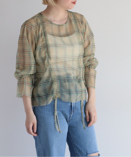 cepo（セポ）の「シャーリンングリボンチュールトップス（Tシャツ/カットソー・レディース・ブルー/ベージュ・M）」の14枚目の写真