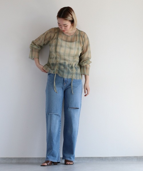 cepo（セポ）の「シャーリンングリボンチュールトップス（Tシャツ/カットソー・レディース・ブルー/ベージュ・M）」の18枚目の写真