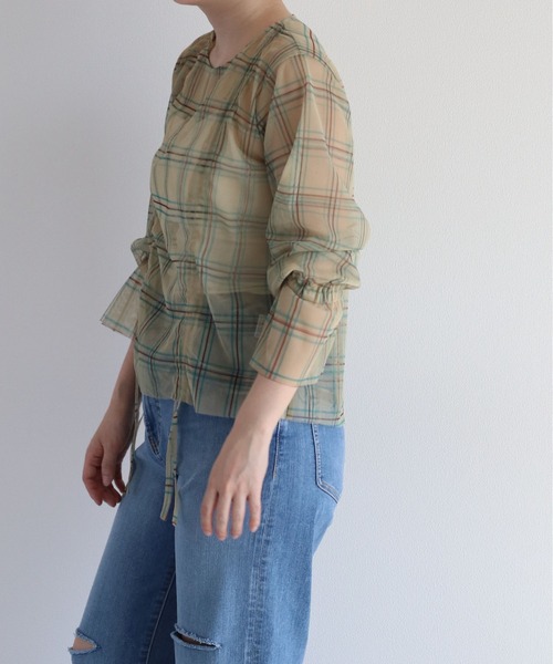 cepo（セポ）の「シャーリンングリボンチュールトップス（Tシャツ/カットソー・レディース・ブルー/ベージュ・M）」の17枚目の写真