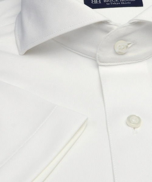 TOKYO SHIRTS(トウキョウシャツ)の「形態安定ノーアイロン ホリゾンタルワイド 半袖ニットビジネスワイシャツ(ビジネスシャツ・メンズ・ホワイト・首回り39cm/首回り41cm/首回り42cm/首回り43cm/首回り37cm)」の3枚目の写真