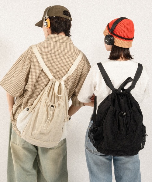 Perushu（ペルーシュ）の「ナイロン×メッシュ　3ポケットナップサック（バックパック/リュック・メンズ・ベージュ/オフホワイト/シルバー/ブラック/ダークブラウン/ライトグレー/ボルドー・FREE）」の22枚目の写真