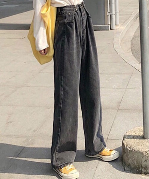 セール】ハイウエスト タックホック ワイド デニム（デニム