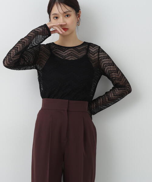 N.（N. Natural Beauty Basic）（エヌエヌナチュラルビューティーベーシック）の「◆シアーレースカットソー（Tシャツ/カットソー・レディース・ブラック/オフホワイト/グレー・MEDIUM）」の5枚目の写真