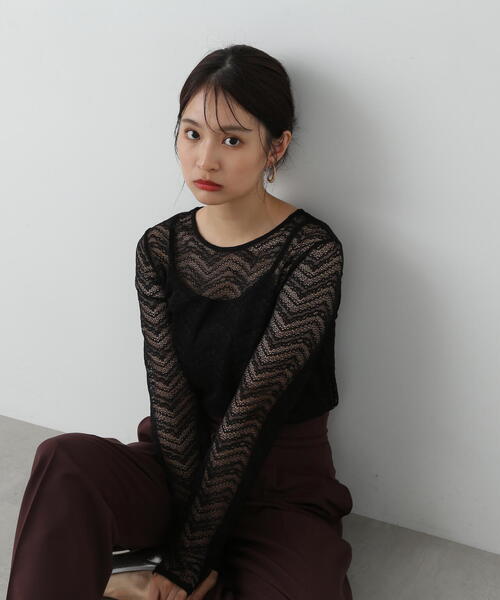 N.（N. Natural Beauty Basic）（エヌエヌナチュラルビューティーベーシック）の「◆シアーレースカットソー（Tシャツ/カットソー・レディース・ブラック/オフホワイト/グレー・MEDIUM）」の18枚目の写真