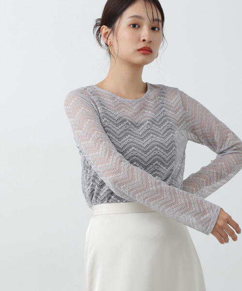 N.（N. Natural Beauty Basic）（エヌエヌナチュラルビューティーベーシック）の「◆シアーレースカットソー（Tシャツ/カットソー・レディース・ブラック/オフホワイト/グレー・MEDIUM）」の21枚目の写真