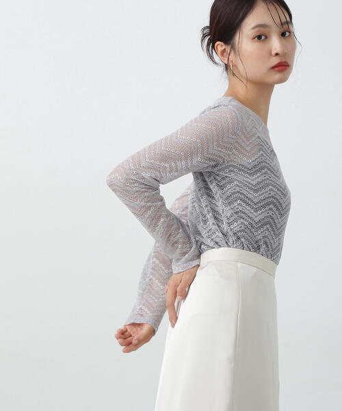 N.（N. Natural Beauty Basic）（エヌエヌナチュラルビューティーベーシック）の「◆シアーレースカットソー（Tシャツ/カットソー・レディース・ブラック/オフホワイト/グレー・MEDIUM）」の22枚目の写真