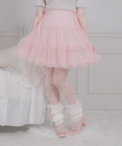 favclo.(ファブクロ)の「tulle ribbon mini skirt / チュールリボンミニスカート(スカート・レディース・ピンク/ブラック/ホワイト・FREE)」の3枚目の写真