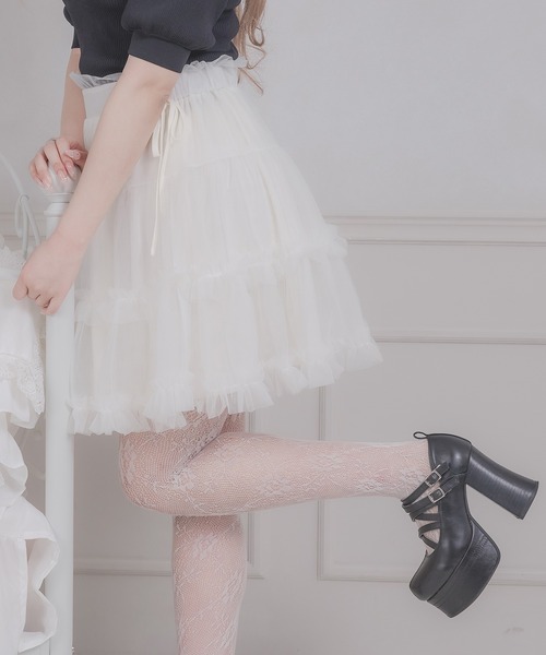 favclo.(ファブクロ)の「tulle ribbon mini skirt / チュールリボンミニスカート(スカート・レディース・ピンク/ブラック/ホワイト・FREE)」の4枚目の写真