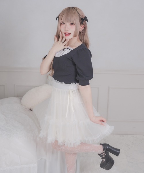 favclo.(ファブクロ)の「tulle ribbon mini skirt / チュールリボンミニスカート(スカート・レディース・ピンク/ブラック/ホワイト・FREE)」の7枚目の写真