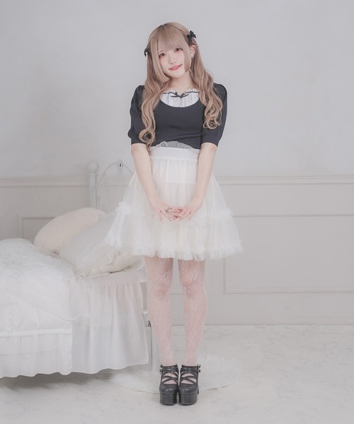 favclo.(ファブクロ)の「tulle ribbon mini skirt / チュールリボンミニスカート(スカート・レディース・ピンク/ブラック/ホワイト・FREE)」の8枚目の写真
