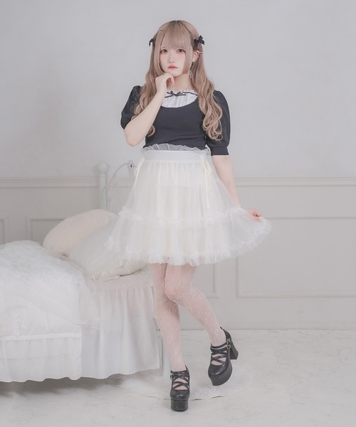 favclo.(ファブクロ)の「tulle ribbon mini skirt / チュールリボンミニスカート(スカート・レディース・ピンク/ブラック/ホワイト・FREE)」の9枚目の写真
