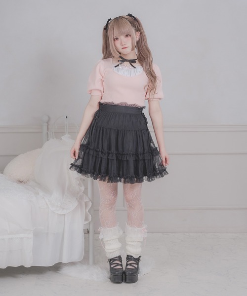 favclo.(ファブクロ)の「tulle ribbon mini skirt / チュールリボンミニスカート(スカート・レディース・ピンク/ブラック/ホワイト・FREE)」の12枚目の写真