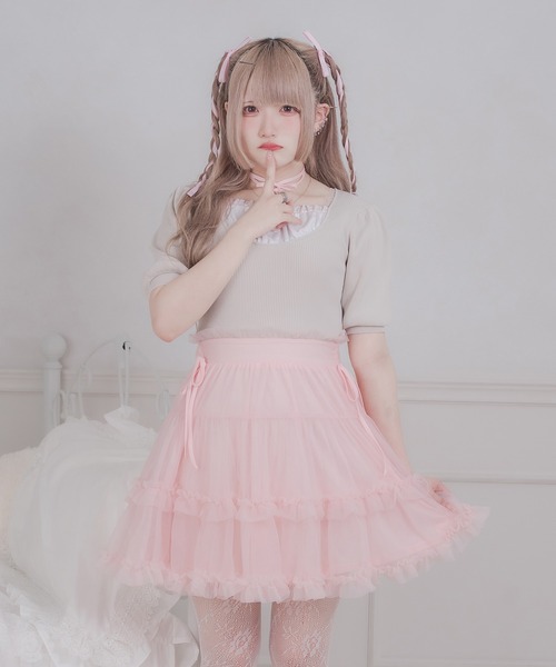 favclo.(ファブクロ)の「tulle ribbon mini skirt / チュールリボンミニスカート(スカート・レディース・ピンク/ブラック/ホワイト・FREE)」の16枚目の写真