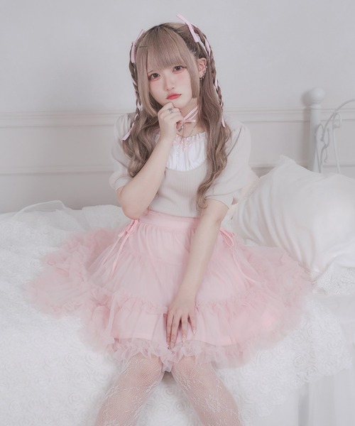 favclo.(ファブクロ)の「tulle ribbon mini skirt / チュールリボンミニスカート(スカート・レディース・ピンク/ブラック/ホワイト・FREE)」の17枚目の写真