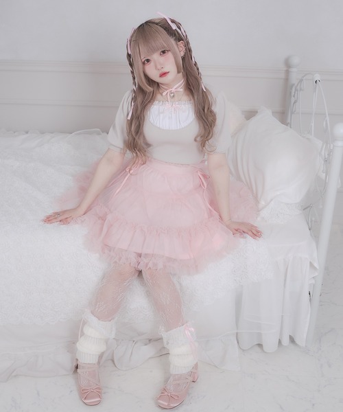 favclo.(ファブクロ)の「tulle ribbon mini skirt / チュールリボンミニスカート(スカート・レディース・ピンク/ブラック/ホワイト・FREE)」の18枚目の写真