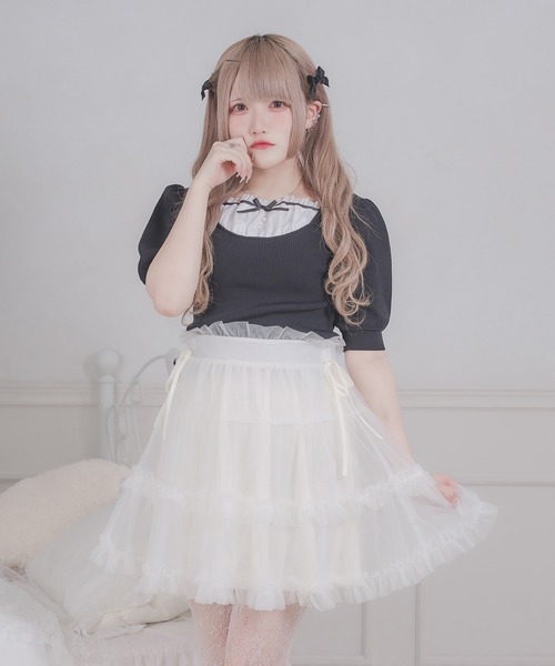 favclo.(ファブクロ)の「tulle ribbon mini skirt / チュールリボンミニスカート(スカート・レディース・ピンク/ブラック/ホワイト・FREE)」の5枚目の写真