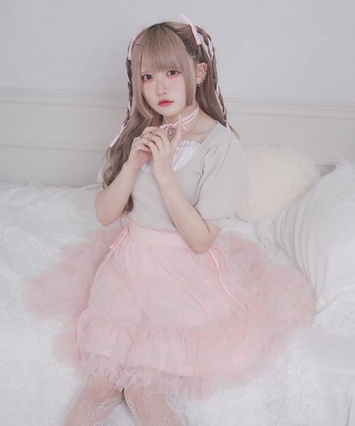 favclo.(ファブクロ)の「tulle ribbon mini skirt / チュールリボンミニスカート(スカート・レディース・ピンク/ブラック/ホワイト・FREE)」の15枚目の写真
