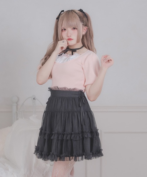 favclo.(ファブクロ)の「tulle ribbon mini skirt / チュールリボンミニスカート(スカート・レディース・ピンク/ブラック/ホワイト・FREE)」の11枚目の写真