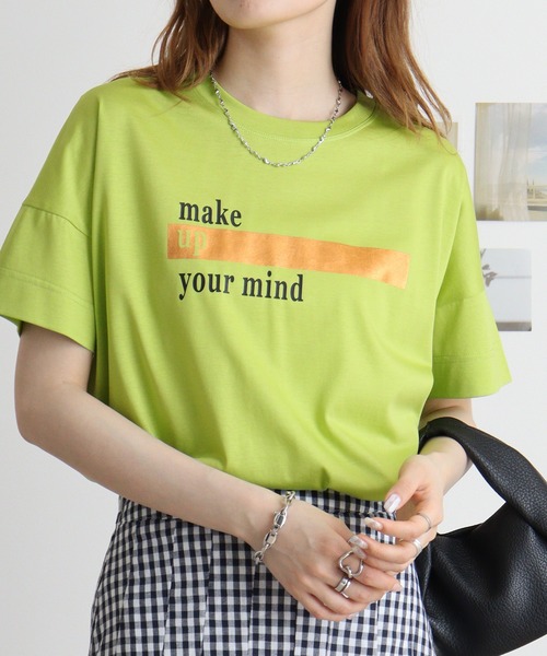 BRODIAEA(ブローディア)の「BRODIAEA ロゴ×箔プリント極サラTシャツ(Tシャツ/カットソー・レディース・ライム/サーモンピンク/ブラック/シルバーグレー/マスタード・40)」の1枚目の写真
