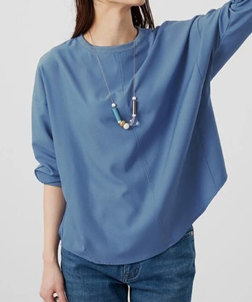BELLUNA PLUS（ベルーナ）の「きれい見えドルマンプルオーバー（Tシャツ/カットソー・レディース・チャコール/オレンジ/ライム/ターコイズブルー/グレー/ブルー/アイボリー/ワイン/イエロー/セージグリーン・MEDIUM/LARGE/X-LARGE）」の7枚目の写真