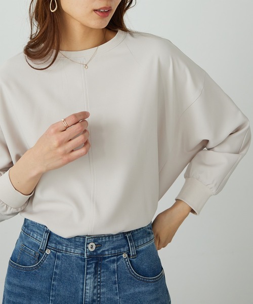 BELLUNA PLUS（ベルーナ）の「きれい見えドルマンプルオーバー（Tシャツ/カットソー・レディース・チャコール/オレンジ/ライム/ターコイズブルー/グレー/ブルー/アイボリー/ワイン/イエロー/セージグリーン・MEDIUM/LARGE/X-LARGE）」の2枚目の写真