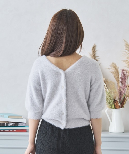 セール】□2024秋冬新作□シャギー5分袖2wayニットカーデ/MM438403