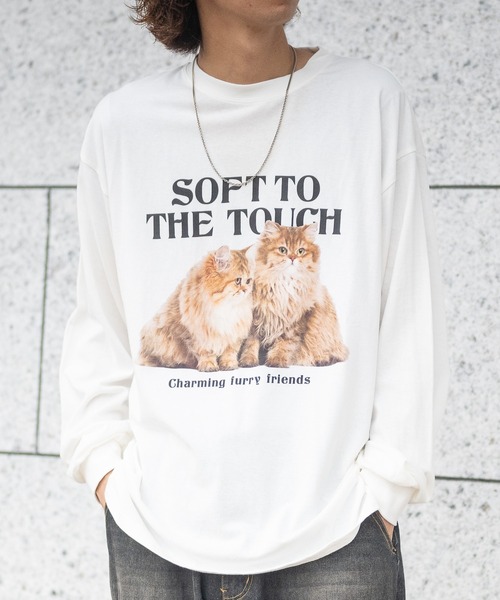 JOHN'S CLOSET（ジョンズクローゼット）の「【13】アニマルプリント ロングスリーブTシャツ 犬/猫（Tシャツ/カットソー・レディース・ブラック/ホワイト/ホワイト系その他・MEDIUM/LARGE）」の3枚目の写真