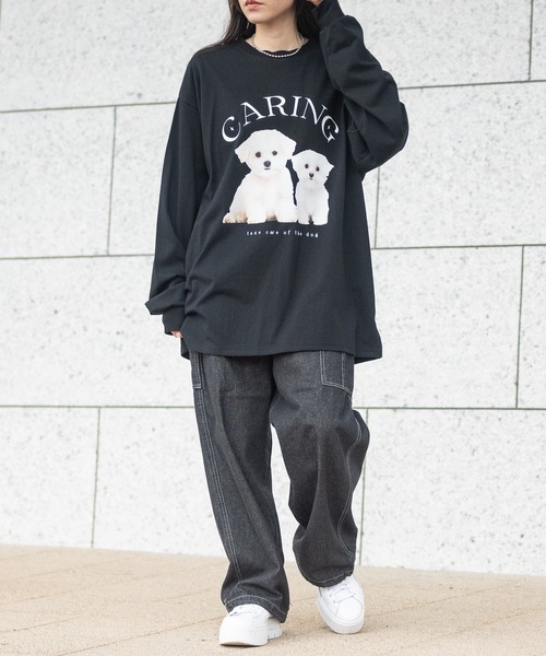 JOHN'S CLOSET（ジョンズクローゼット）の「【13】アニマルプリント ロングスリーブTシャツ 犬/猫（Tシャツ/カットソー・レディース・ブラック/ホワイト/ホワイト系その他・MEDIUM/LARGE）」の21枚目の写真