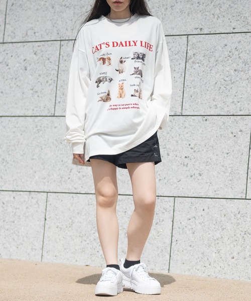 JOHN'S CLOSET（ジョンズクローゼット）の「【13】アニマルプリント ロングスリーブTシャツ 犬/猫（Tシャツ/カットソー・レディース・ブラック/ホワイト/ホワイト系その他・MEDIUM/LARGE）」の9枚目の写真