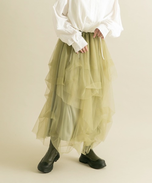 KBF（ケイビーエフ）の「ランダムチュールボリュームスカート（スカート・レディース・カーキ/ブラック・ONE）」の18枚目の写真