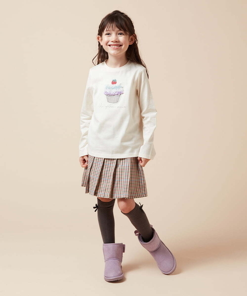 a.v.v（アーヴェヴェ）の「[120-130]【インパン付き】タックプリーツスカート（スカート・キッズ・ボルドー/ベージュ/ブラック・120/130）」の8枚目の写真