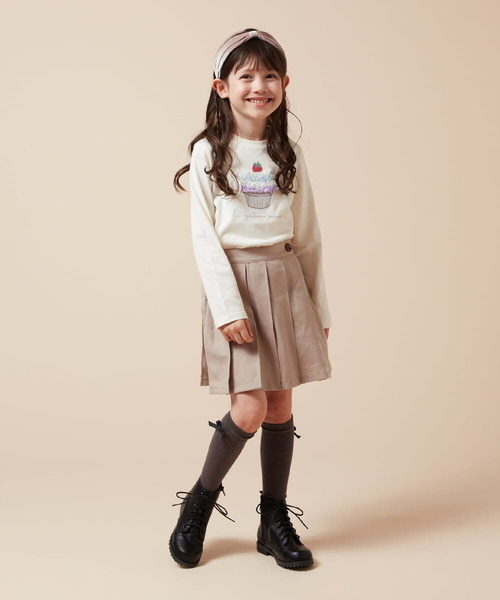 a.v.v（アーヴェヴェ）の「[120-130]【インパン付き】タックプリーツスカート（スカート・キッズ・ボルドー/ベージュ/ブラック・120/130）」の14枚目の写真