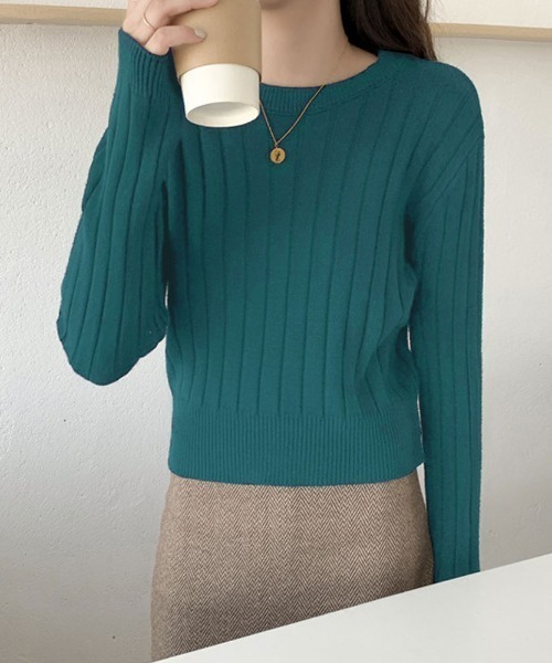 kirakiraShop（キラキラショップ）の「ワイド リブニット トップス（ニット/セーター・レディース・ホワイト/ブラウン/ブラック/杢グレー/ライトベージュ/ブルーグリーン/ピンク・FREE）」の6枚目の写真