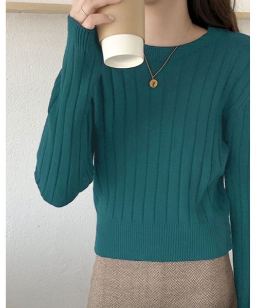 kirakiraShop（キラキラショップ）の「ワイド リブニット トップス（ニット/セーター・レディース・ホワイト/ブラウン/ブラック/杢グレー/ライトベージュ/ブルーグリーン/ピンク・FREE）」の8枚目の写真