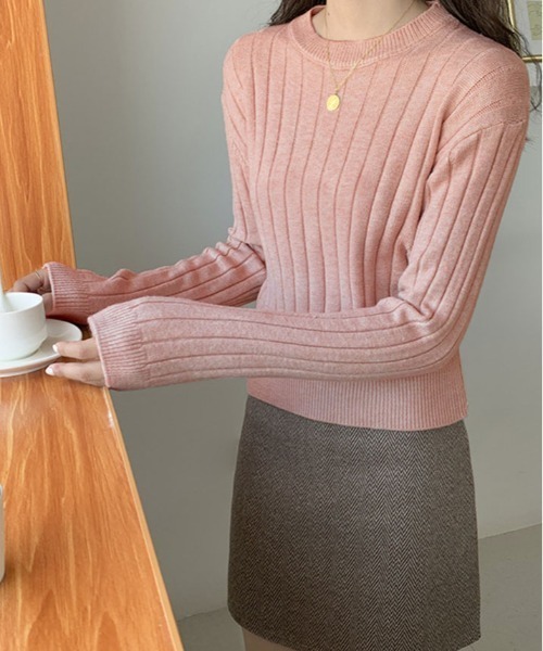 kirakiraShop（キラキラショップ）の「ワイド リブニット トップス（ニット/セーター・レディース・ホワイト/ブラウン/ブラック/杢グレー/ライトベージュ/ブルーグリーン/ピンク・FREE）」の9枚目の写真