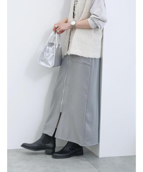 Samansa Mos2 blue（サマンサモスモスブルー）の「◎フロントジップスカート（スカート・レディース・キナリ/グレー/ブラック・F）」の3枚目の写真