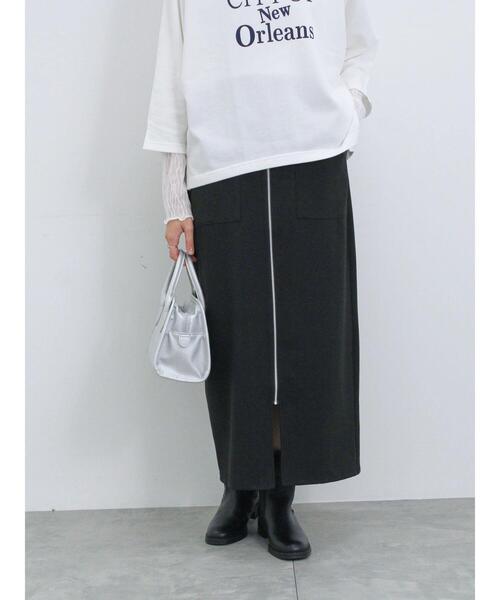 Samansa Mos2 blue（サマンサモスモスブルー）の「◎フロントジップスカート（スカート・レディース・キナリ/グレー/ブラック・F）」の2枚目の写真