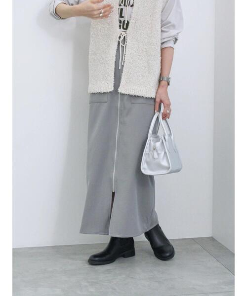 Samansa Mos2 blue（サマンサモスモスブルー）の「◎フロントジップスカート（スカート・レディース・キナリ/グレー/ブラック・F）」の5枚目の写真