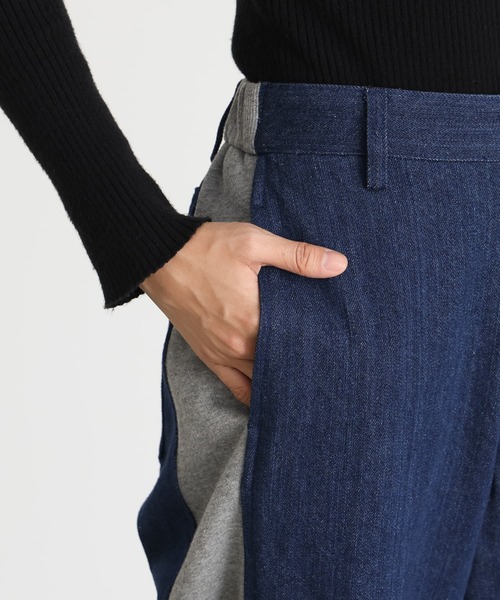 n'OrLABEL(ノアールレーベル)の「スウェット×デニムワイドパンツ(デニムパンツ・レディース・ブラック/インディゴブルー・1/2)」の6枚目の写真