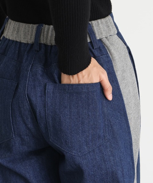 n'OrLABEL(ノアールレーベル)の「スウェット×デニムワイドパンツ(デニムパンツ・レディース・ブラック/インディゴブルー・1/2)」の7枚目の写真