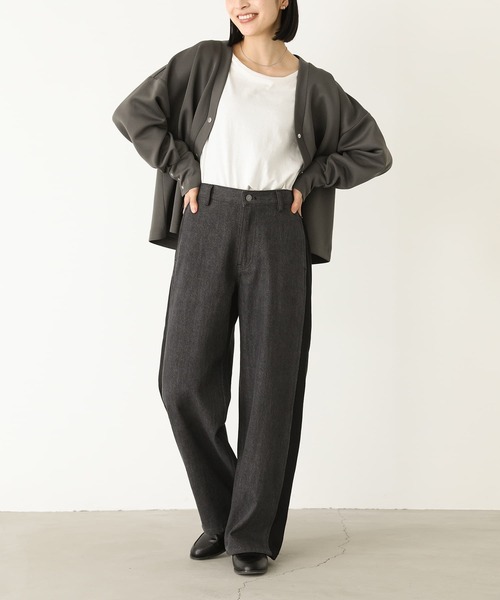 n'OrLABEL(ノアールレーベル)の「スウェット×デニムワイドパンツ(デニムパンツ・レディース・ブラック/インディゴブルー・1/2)」の10枚目の写真