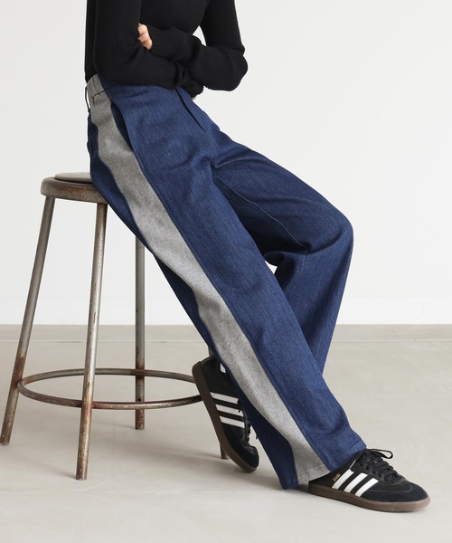 n'OrLABEL(ノアールレーベル)の「スウェット×デニムワイドパンツ(デニムパンツ・レディース・ブラック/インディゴブルー・1/2)」の11枚目の写真