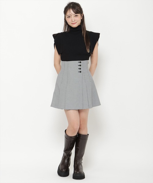 セール】ハイウエストタックチェックミニスカート（スカート