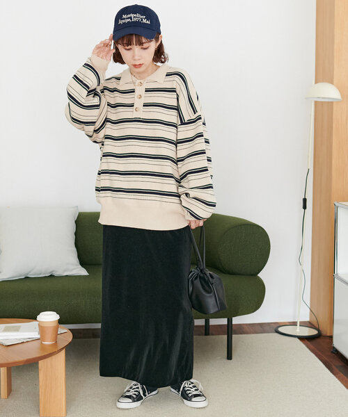 ユニセックス/WEB限定】マルチボーダーニットポロ（ニット/セーター