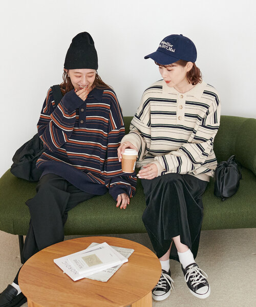 ETRE TOKYO エトレトウキョウ マルチボーダーニットポロ グレイ ETRE