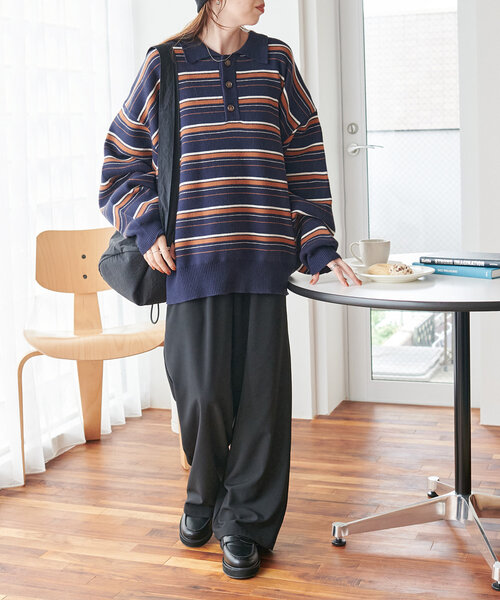ユニセックス/WEB限定】マルチボーダーニットポロ（ニット/セーター