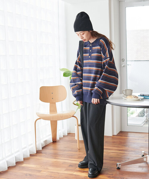 セール】【ユニセックス/WEB限定】マルチボーダーニットポロ（ニット