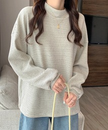 ハイネックボーダーカットソー