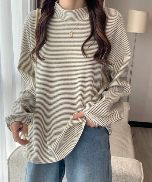 Amulet(アミュレット)の「ハイネックボーダーカットソー(Tシャツ/カットソー・レディース・ホワイト/ブラウン/ブラック・L/M)」の4枚目の写真